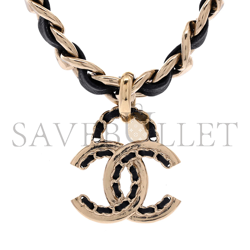 Ch**el WOVEN CHAIN CC PENDANT CHOKER